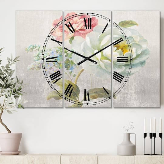 Designart Country Flower Bouquet Lodge 3 Panel Wall Clock